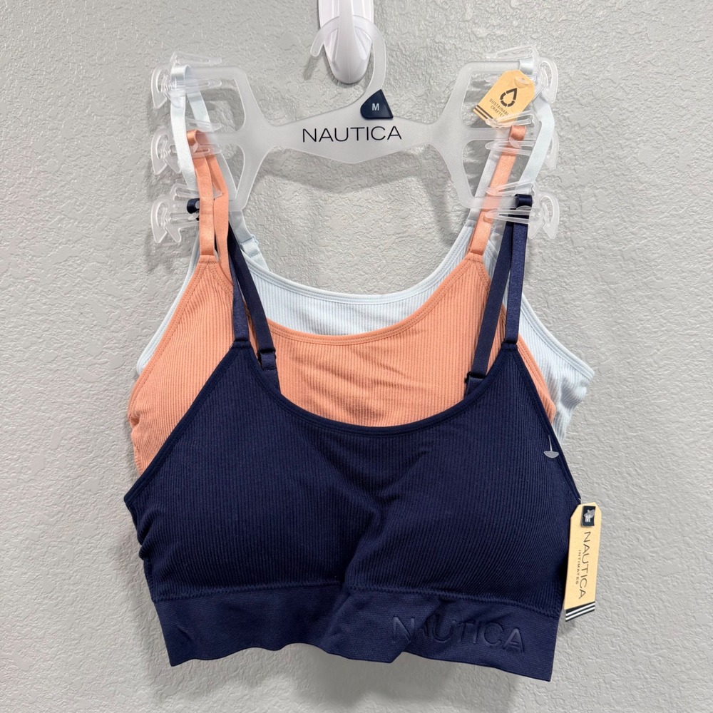 NEW $54 Nautica Intimates Womens M 3 Pack Recycled Seamless Ribbed Bralettes